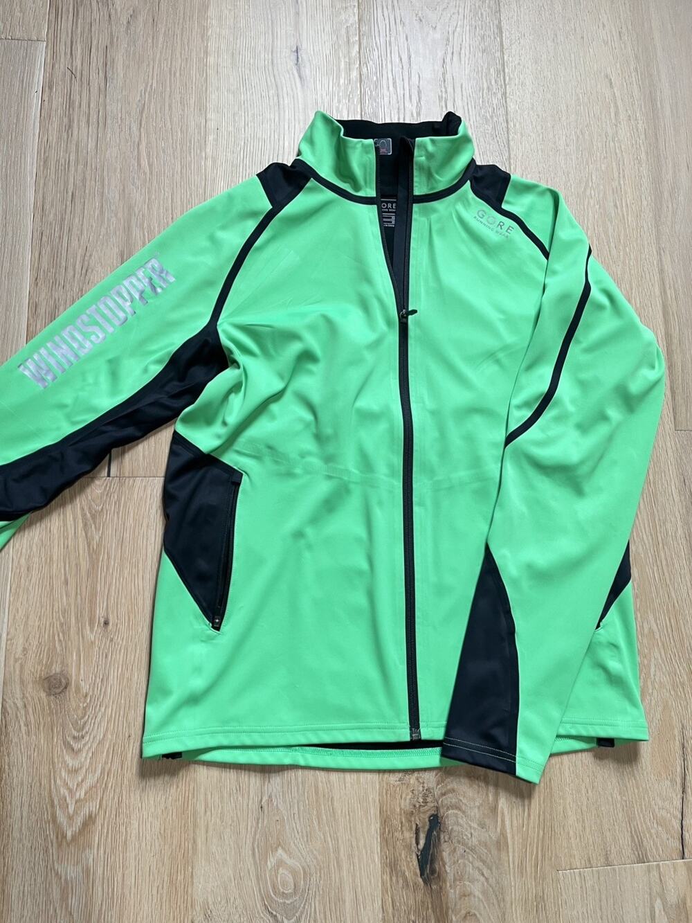 Gore Bike Wear Power Thermo Jersey XL Green Black Cycling Biking Jacket Zip Up